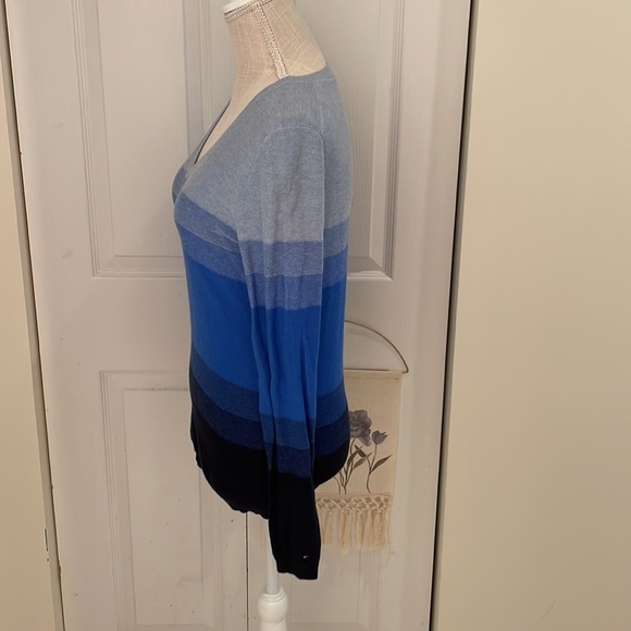 Tommy Hilfiger Blue Striped V Neck Sweater - Picture 2 of 6